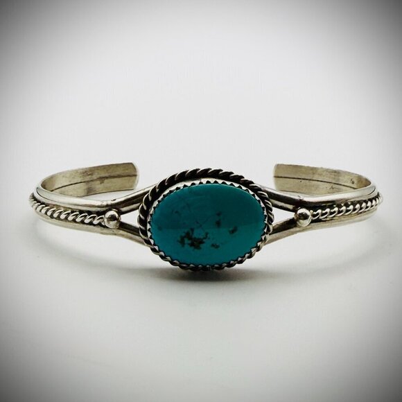 Jewelry - Vintage Sterling Turquoise Split-Shank Cuff, Size 6.25